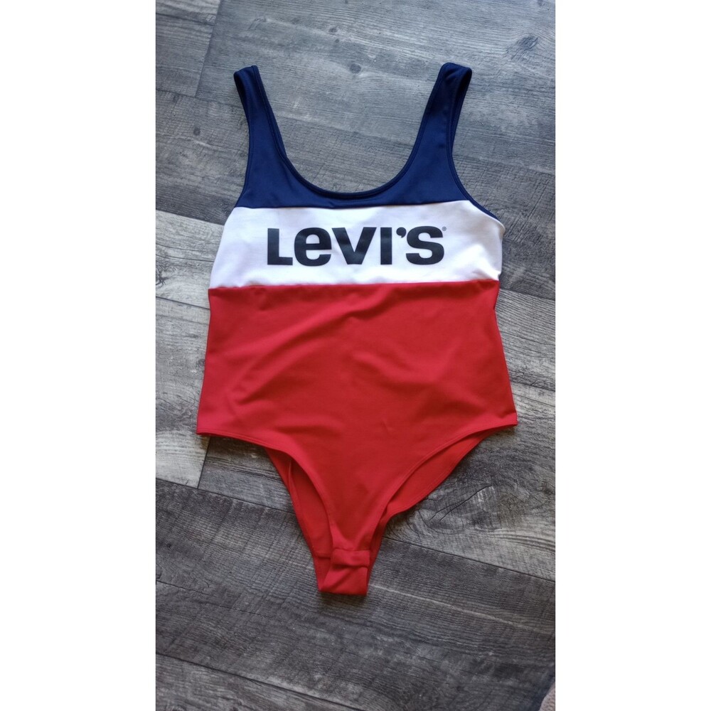 Levi's Women's L Red White & Blue Colorblock Leotard With Snap Closure